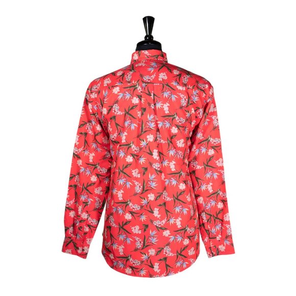 Mens Shirt Button Up Red Orange Floral Summer Tropical Hawaiian Beach Large - Picture 2 of 7